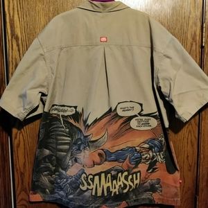 Rare Ecko Unltd Marvel Vtg Rhino Captain America Graphic button up Khaki Mens XX